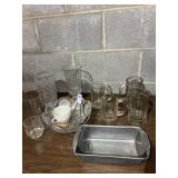 Misc Lot of Glasses and Pyrex Loaf Dish and Pan