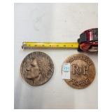 Pair of 2 heavy bronze? Roman Volcanus medallions