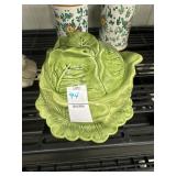 Holland Mold green cabbage lidded bowl with under