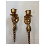 Pair of brass wall sconce candle holders 12" tall