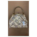 1950s-60s evening handbag, gold confetti vinyl &