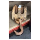 Vintage wood & cast iron pulley block
