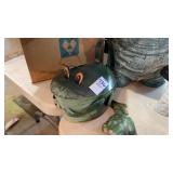 Tin frog watering can and small frog figurine