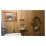 Assortment of Hanging Wall Decorations and Mirror