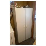 white, two-door storage cabinet