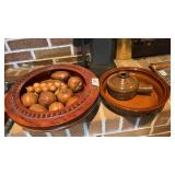 Wooden centerpiece bowl, speedy-clean stoneware