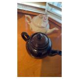 Brown Ceramic Teapot & White Porcelain Flower
