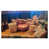 Pink and cream spongeware ceramic set