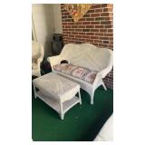 2 Pc White Wicker Patio Loveseat and Table