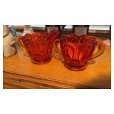 Vintage LE Smith Amberina glass sugar bowls