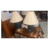Pair of Dark Green Ceramic Table Lamps