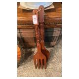 Vintage wooden tiki-style carved fork and spoon