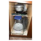 Lot with Skillets, Dish Racks, and Casserole Dish