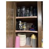 Lot of Tupperware, Colored Coke Glasses, and