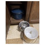 Enamel Stock Pot, Ice Bucket and Various Pots