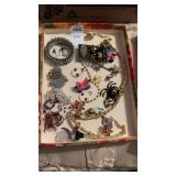 Assorted pins, earrings, other costume jewelry
