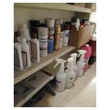 2 shelves of household chemicals and paint