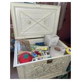 Vintage sewing box with variety of sewing items