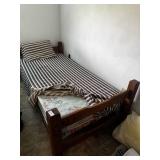 Single Bed with Wooden Frame, Mattress and Bedding