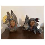 2 Hand Painted Ceramic Native American Figures