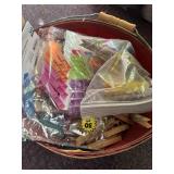 Wooden and plastic clothespins