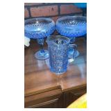 Windsor blue pitcher and diamond point compote