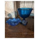 Vintage blue Viking candy dish , blue waffle