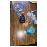 Blue lidded mason jar vintage tumblers and more