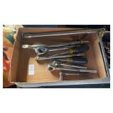 Tray Lot of Screwdrivers, Ratchets and More
