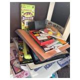 Kid stuff (games, stickers, colored pencils, and