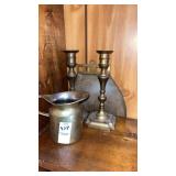 Brass Pitcher and 2 Brass Candleholders