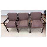 3 wooden chairs with upholstered seats