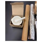 Mortar and pestle, lead strips, etc