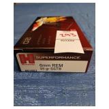 Unopened box of 20 Hornady 6mm Rem. 95 gr ammo