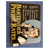 Bartender Phone Rates Tin Sign