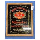 Vintage Harley Davidson Bar Mirror in Wooden