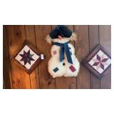 Handcrafted framed fabric wall decor and snowman