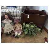 Vintage Rolling Magazine Rack, Faux Plant and Two