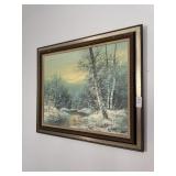 Framed Snowy Tree Painting