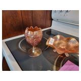 2 carnival glass bowl & cup