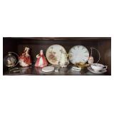 Shelf Lot of 2 Royal Doulton Figurines and Misc