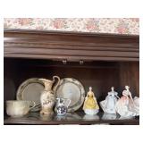 Shelf Lot of 3 Royal Doulton Figurines and Misc