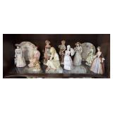 Shelf Lot of Ceramic Lady Figurines and Misc
