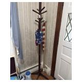 Wooden Coat Rack with Two Umbrellas