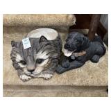 Ceramic Cat Planter and Ceramic Dog Figure
