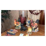 Assorted mini figurines and candleholder