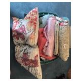 Tote of Assorted Bedspreads and Two Pillows