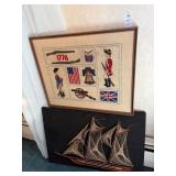 Vintage Crew Embroidered Framed Art Lot of 2