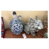 Ceramic Bunny Figurine and Floral Vase made in