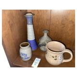 4 Handmade pottery pieces / signed